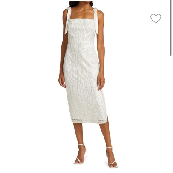 ML MONIQUE LHUILLIER Sequined Bow-Strap Midi Dress in white - Picture 5 of 12